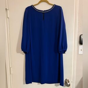 Tahari 3/4 Blue Dress with Metal Details and keyhole neckline, Size 14w